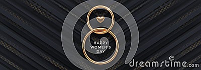 8 March - happy women`s day vector illustration. Realistic gold metal number eight and heart on a black background Vector Illustration